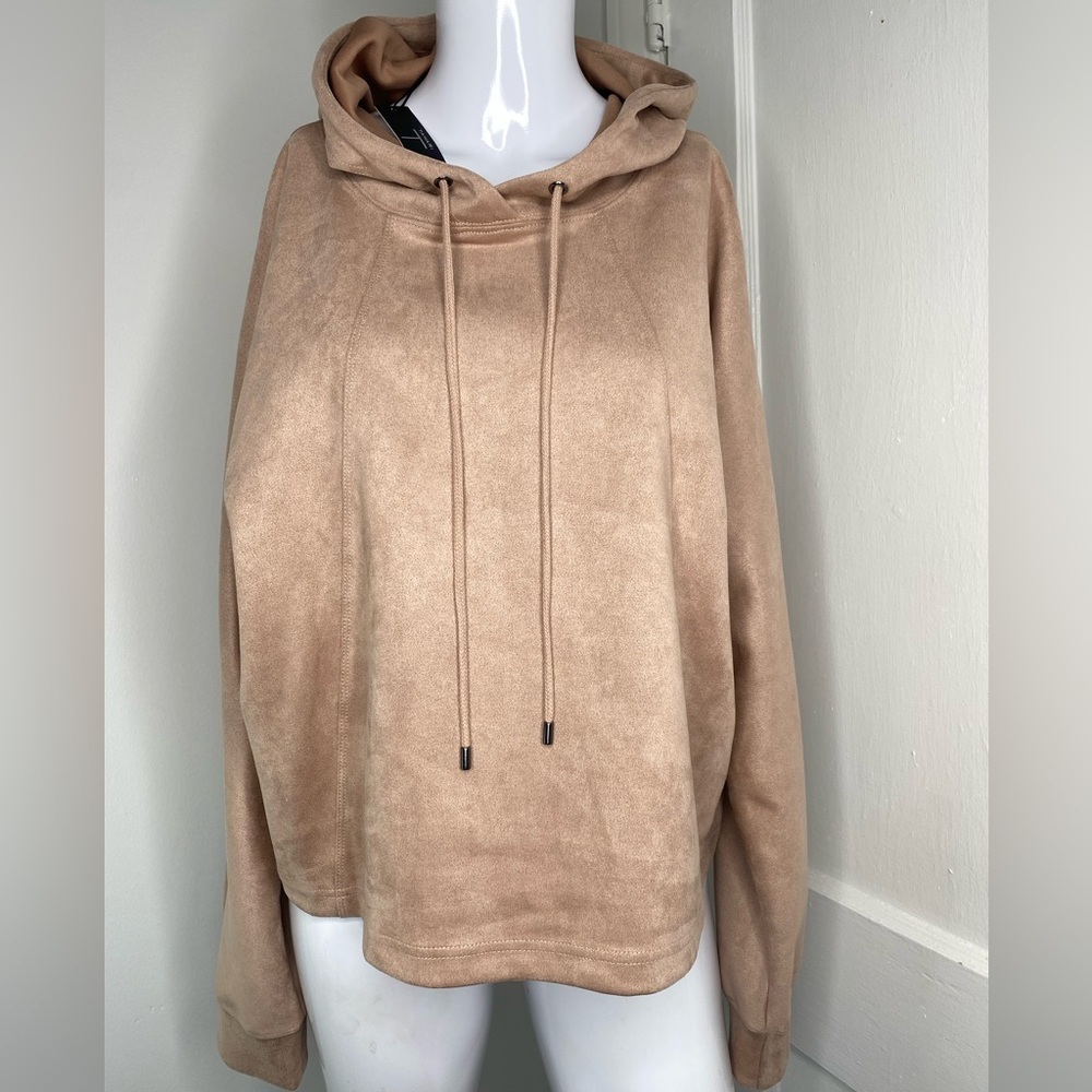 Tahari Nwt Large Women's Tan Velour Feel Hoodie
